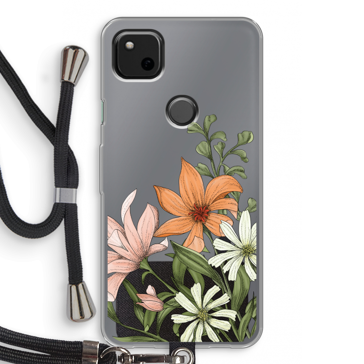Floral bouquet: Pixel 4a Transparant Hoesje met koord