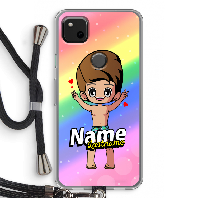 Chibi Maker man: Pixel 4a Transparant Hoesje met koord