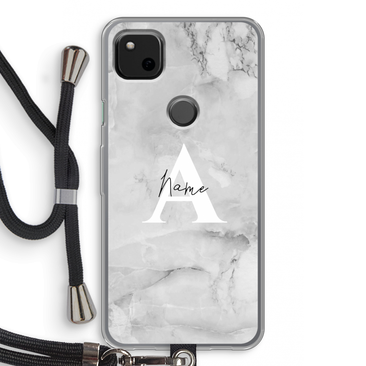 Ivory Marble: Pixel 4a Transparant Hoesje met koord