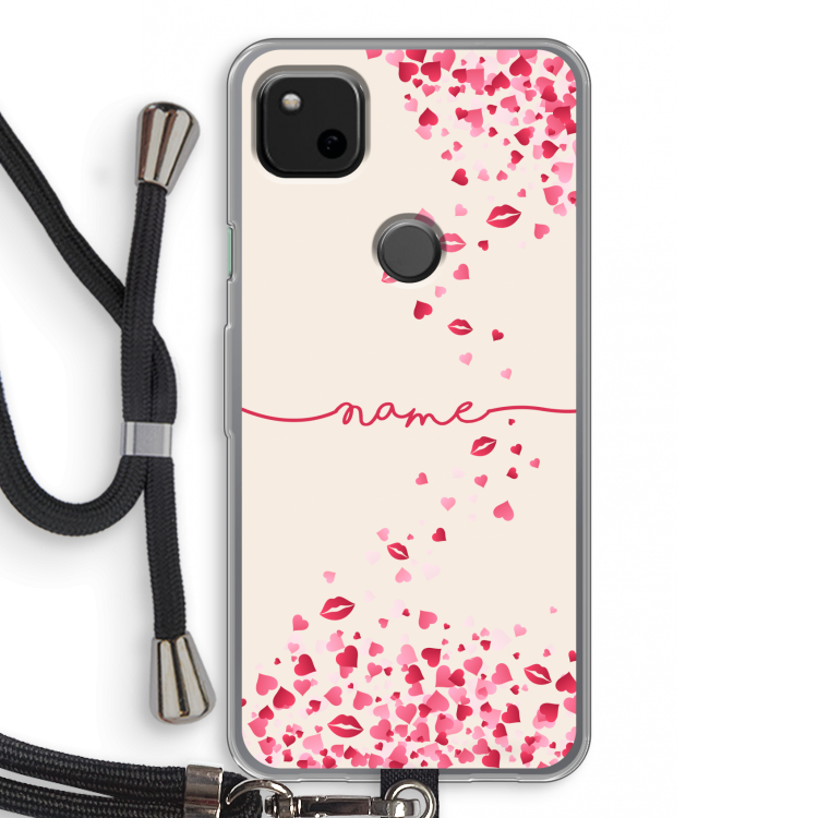 Hartjes en kusjes: Pixel 4a Transparant Hoesje met koord