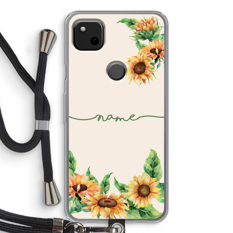 Zonnebloemen: Pixel 4a Transparant Hoesje met koord