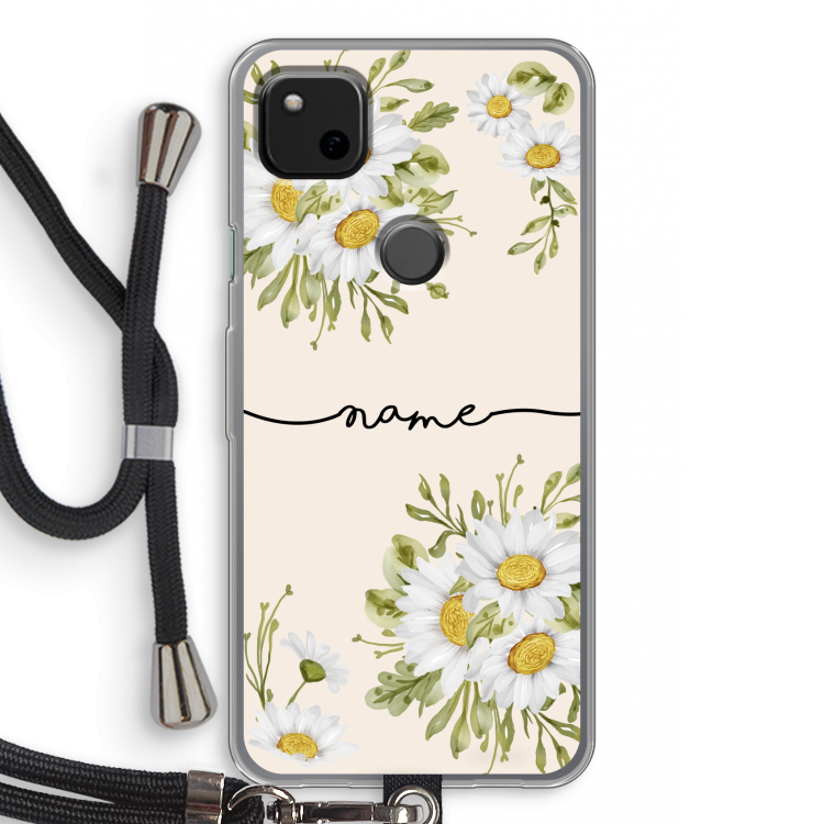 Daisies: Pixel 4a Transparant Hoesje met koord