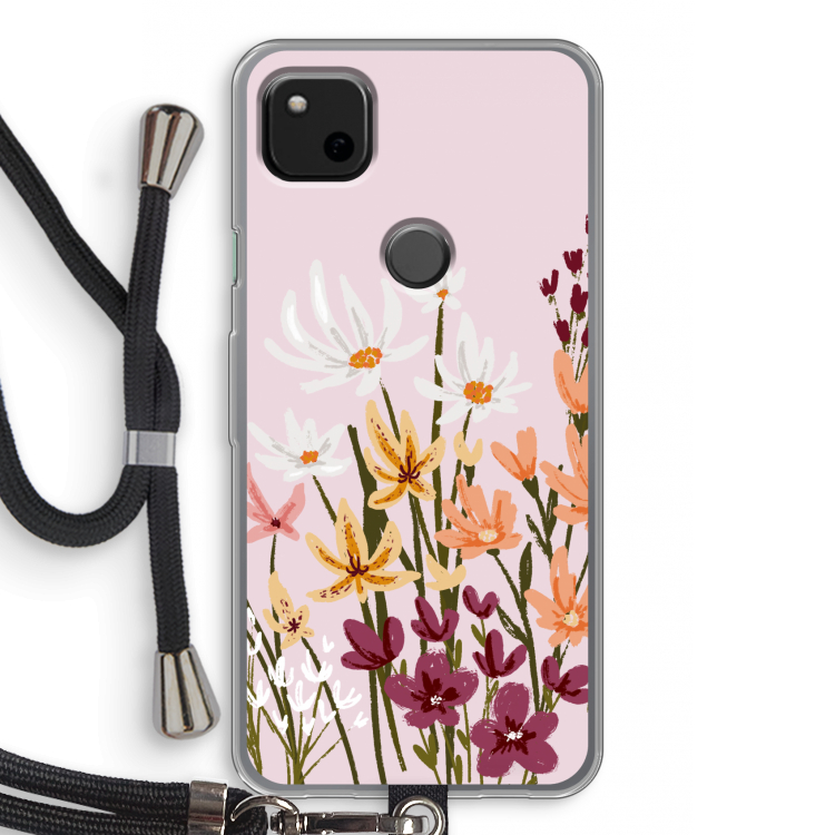 Painted wildflowers: Pixel 4a Transparant Hoesje met koord