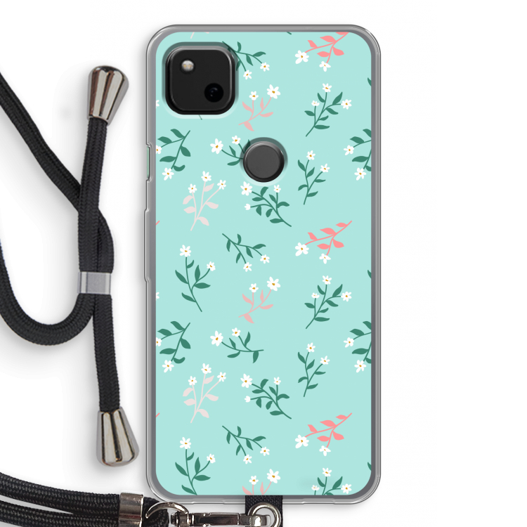 Small white flowers: Pixel 4a Transparant Hoesje met koord