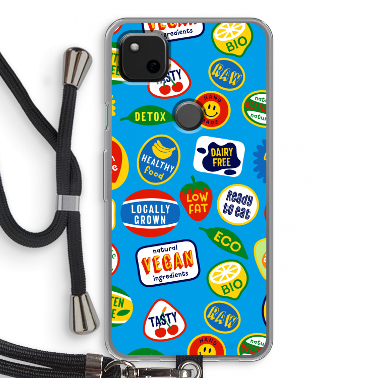 Fruitsticker: Pixel 4a Transparant Hoesje met koord