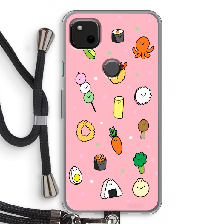 Happy bento friends: Pixel 4a Transparant Hoesje met koord