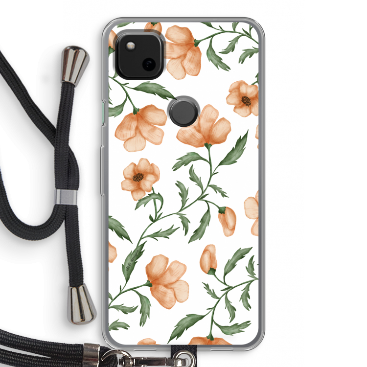 Peachy flowers: Pixel 4a Transparant Hoesje met koord