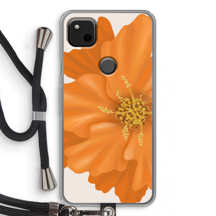 Orange Ellila flower: Pixel 4a Transparant Hoesje met koord