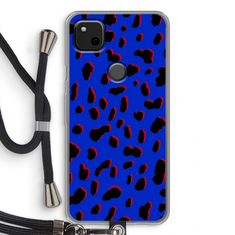 Blue Leopard: Pixel 4a Transparant Hoesje met koord