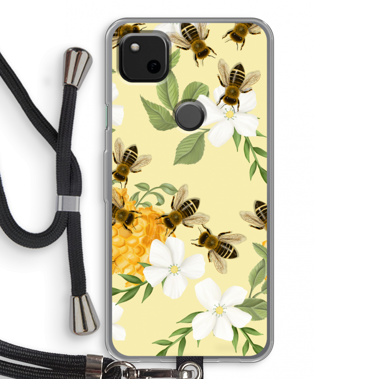 No flowers without bees: Pixel 4a Transparant Hoesje met koord