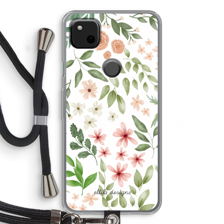 Botanical sweet flower heaven: Pixel 4a Transparant Hoesje met koord