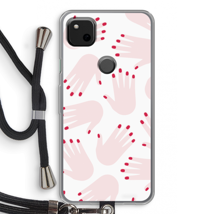 Hands pink: Pixel 4a Transparant Hoesje met koord