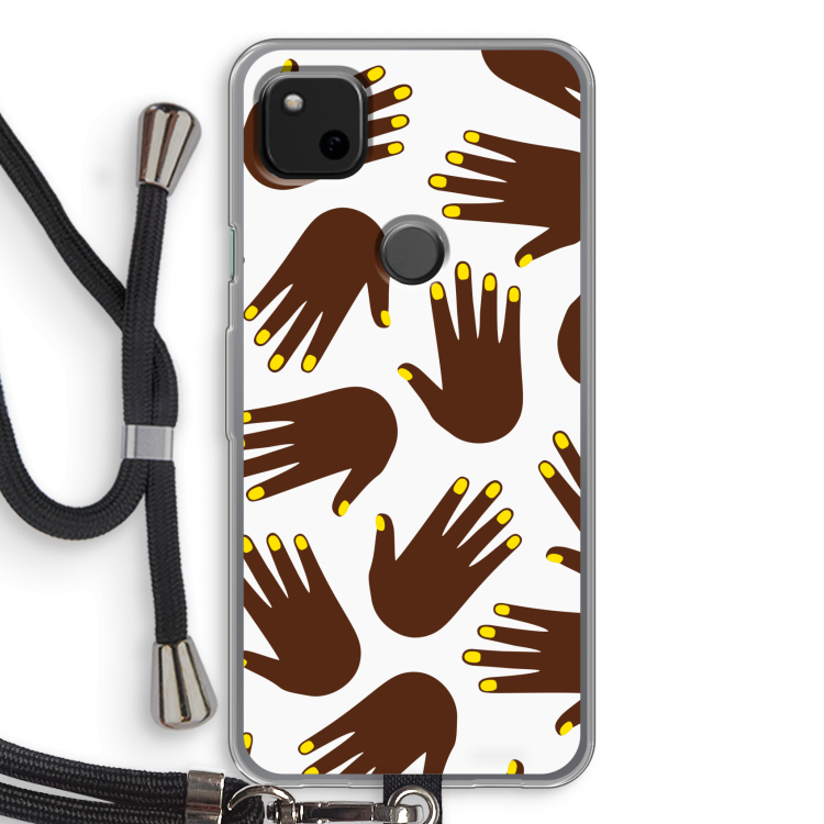 Hands dark: Pixel 4a Transparant Hoesje met koord