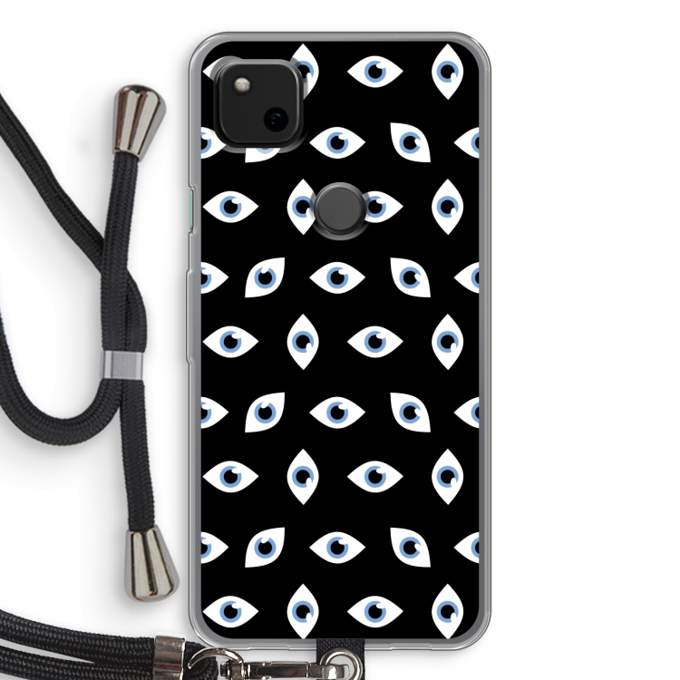 Eyes pattern: Pixel 4a Transparant Hoesje met koord