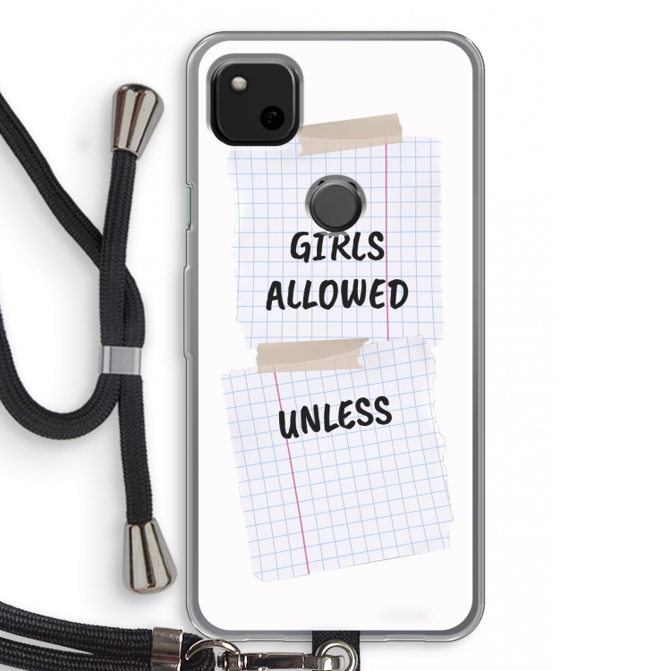 No Girls Allowed Unless: Pixel 4a Transparant Hoesje met koord
