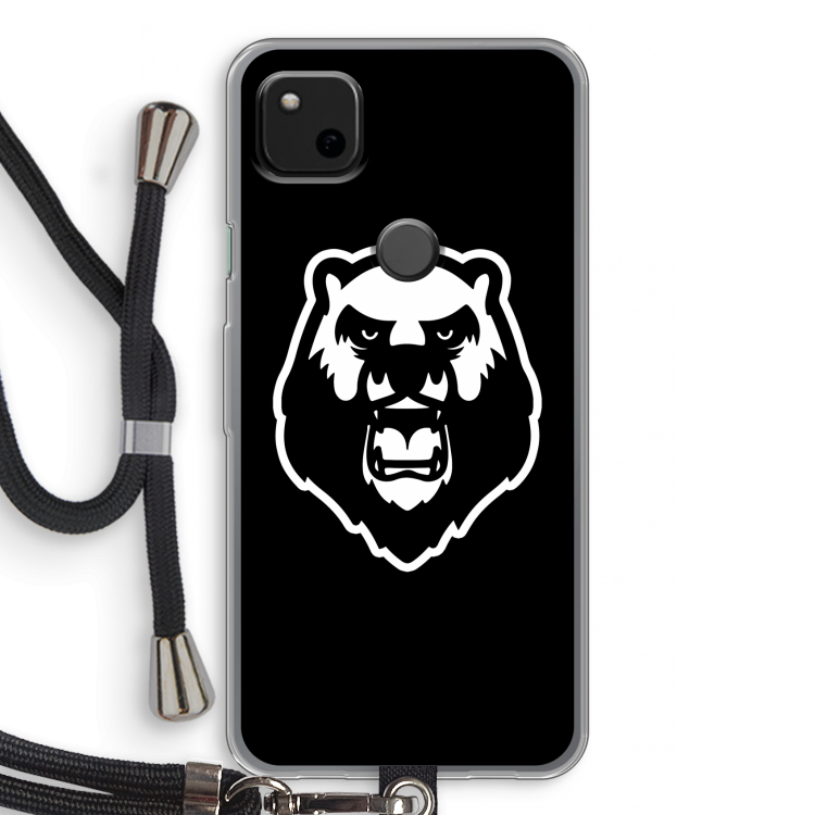 Angry Bear (black): Pixel 4a Transparant Hoesje met koord