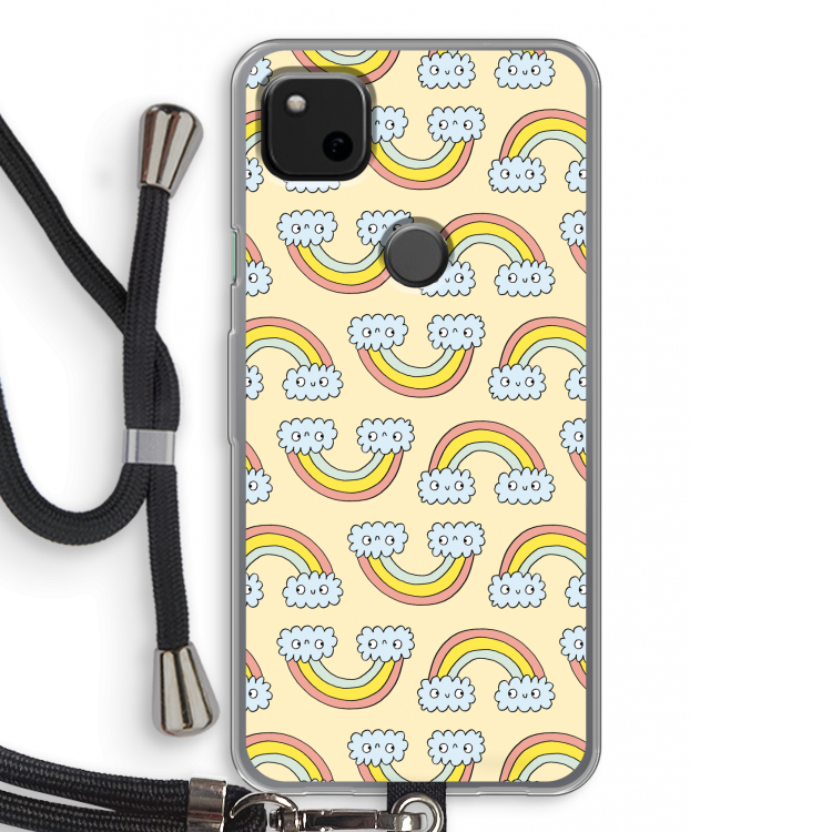 Regenboog: Pixel 4a Transparant Hoesje met koord
