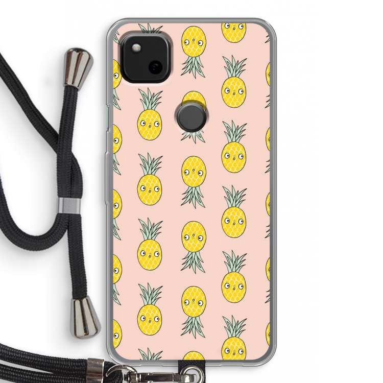 Ananas: Pixel 4a Transparant Hoesje met koord