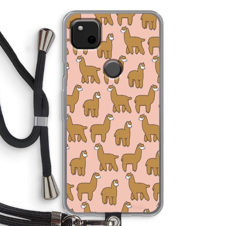 Alpacas: Pixel 4a Transparant Hoesje met koord