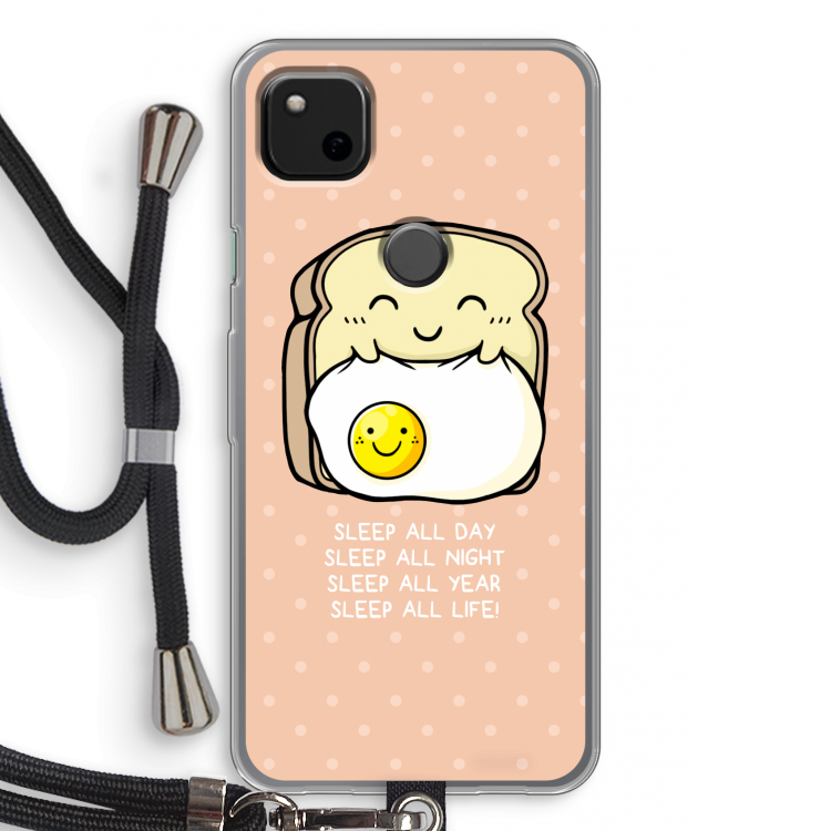 Sleep All Day: Pixel 4a Transparant Hoesje met koord
