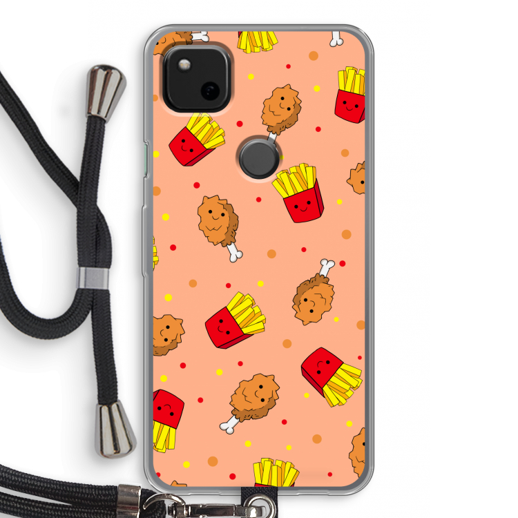 Chicken 'n Fries: Pixel 4a Transparant Hoesje met koord