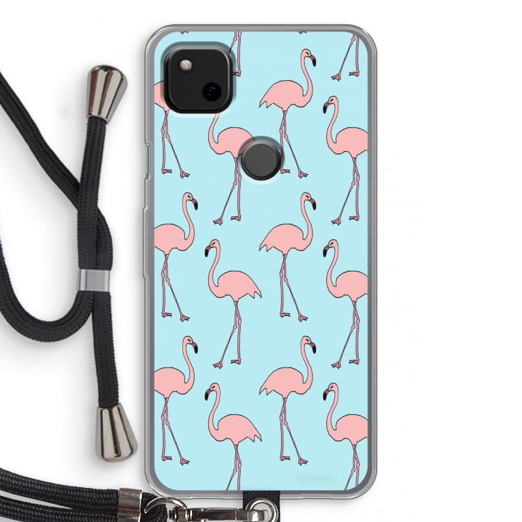 Anything Flamingoes: Pixel 4a Transparant Hoesje met koord