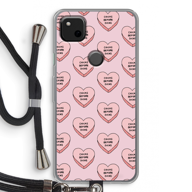 Chicks before dicks: Pixel 4a Transparant Hoesje met koord