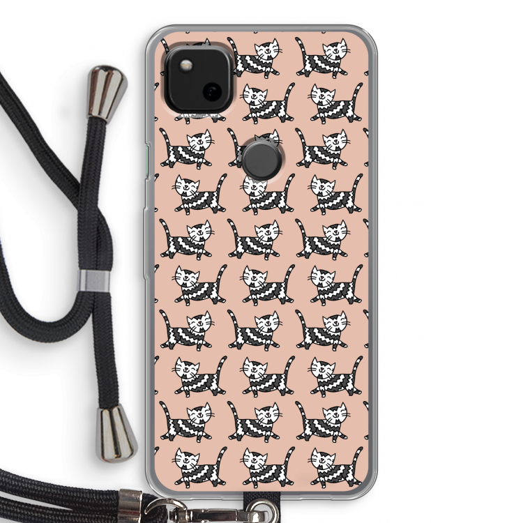 Zwarte poes: Pixel 4a Transparant Hoesje met koord