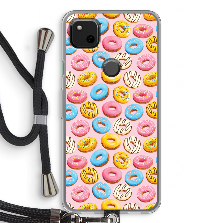 Pink donuts: Pixel 4a Transparant Hoesje met koord