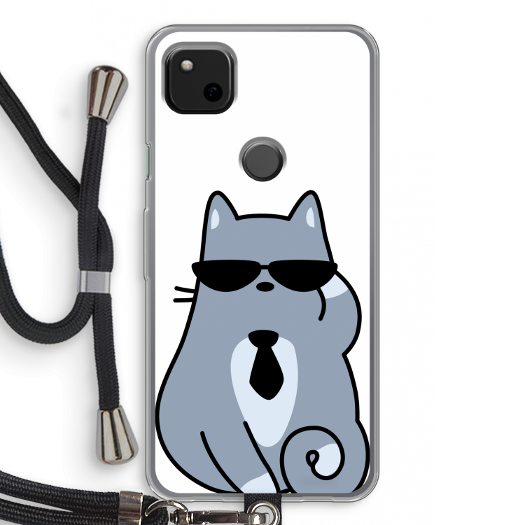 Cool cat: Pixel 4a Transparant Hoesje met koord