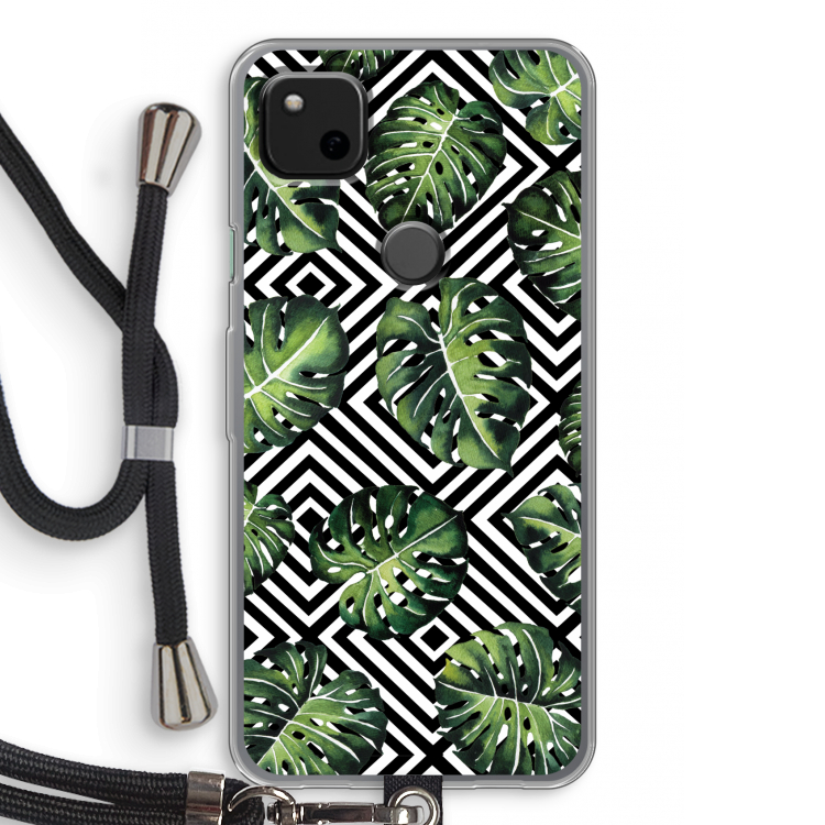 Geometrische jungle: Pixel 4a Transparant Hoesje met koord