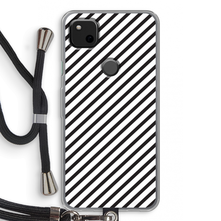 Strepen zwart-wit: Pixel 4a Transparant Hoesje met koord