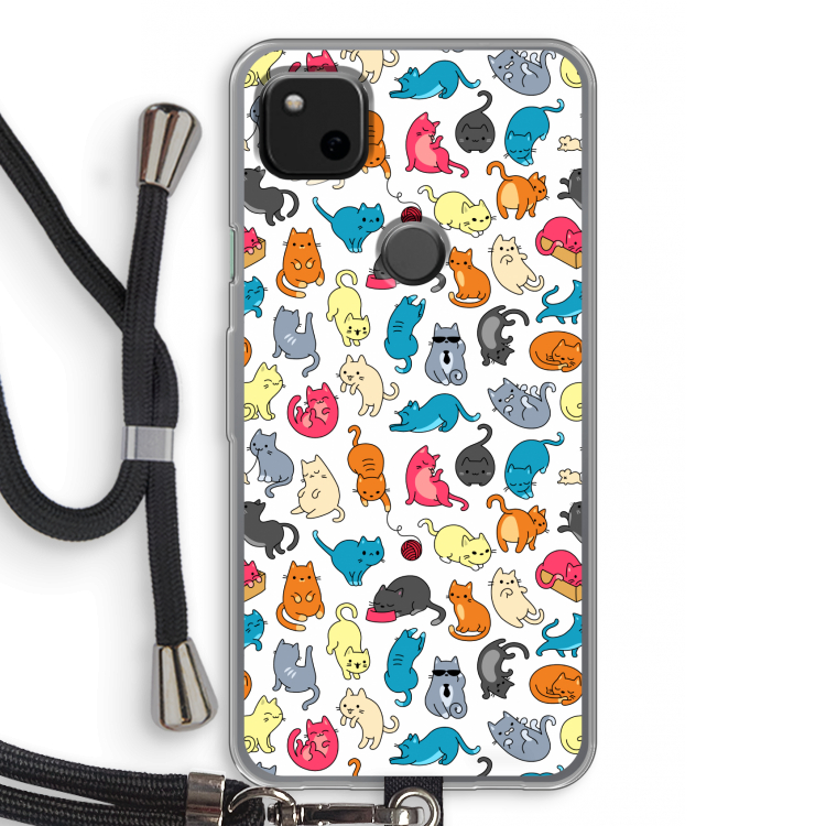 Kleurrijke katten: Pixel 4a Transparant Hoesje met koord