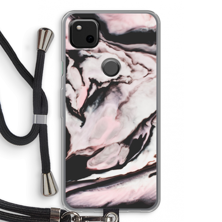 Roze stroom: Pixel 4a Transparant Hoesje met koord