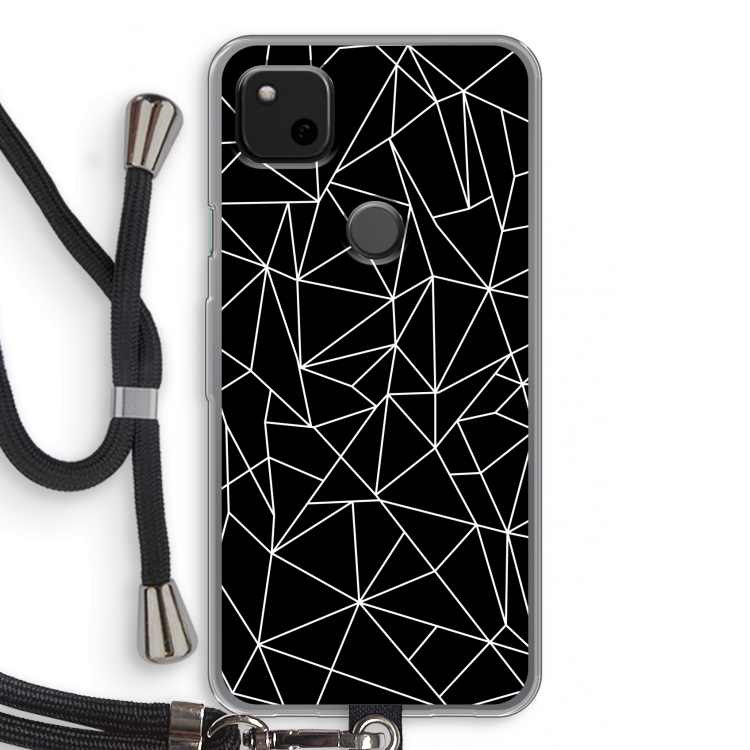 Geometrische lijnen wit: Pixel 4a Transparant Hoesje met koord