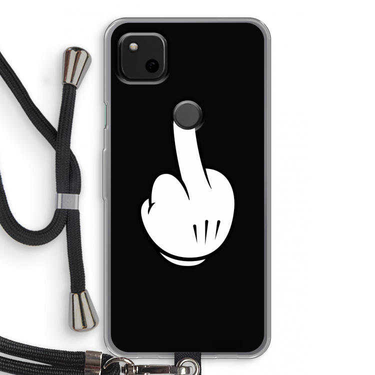 Middle finger black: Pixel 4a Transparant Hoesje met koord