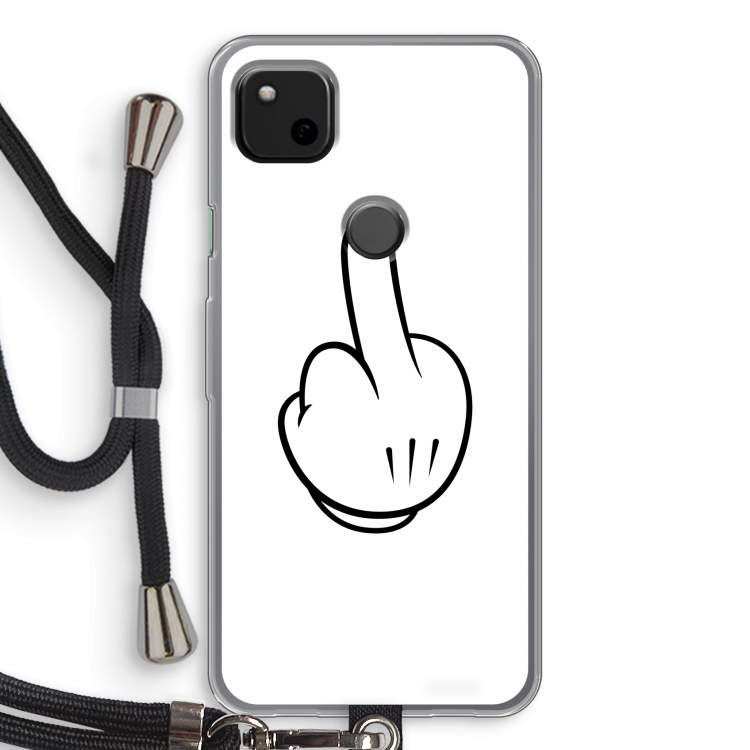 Middle finger white: Pixel 4a Transparant Hoesje met koord
