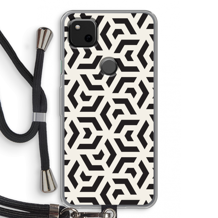 Crazy pattern: Pixel 4a Transparant Hoesje met koord