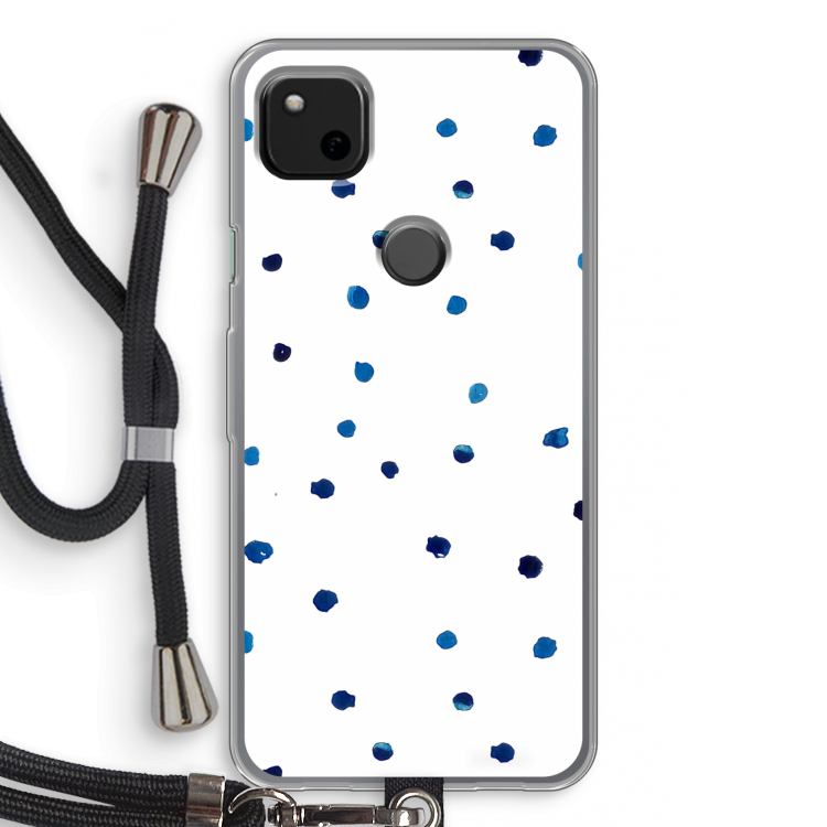 Blauwe stippen: Pixel 4a Transparant Hoesje met koord