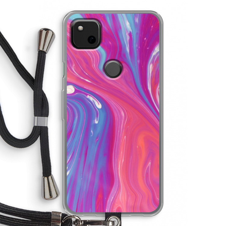 Paarse stroom: Pixel 4a Transparant Hoesje met koord