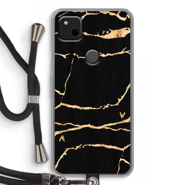 Gouden marmer: Pixel 4a Transparant Hoesje met koord