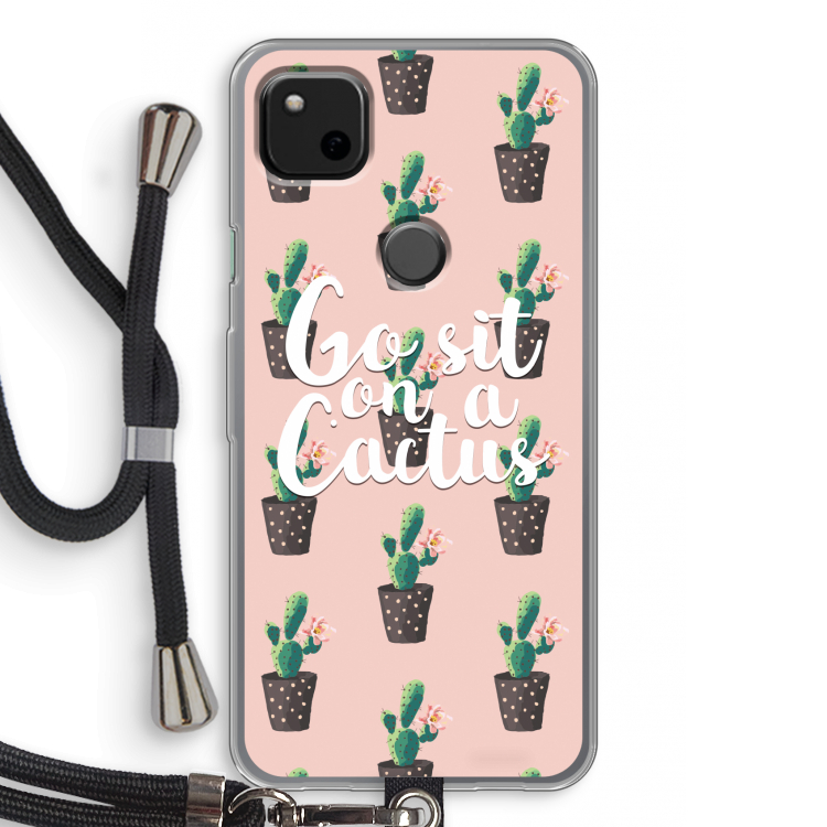 Cactus quote: Pixel 4a Transparant Hoesje met koord