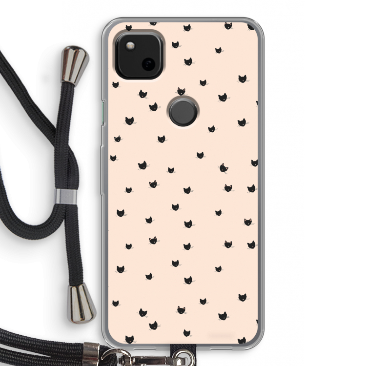 Kleine kattenkopjes: Pixel 4a Transparant Hoesje met koord