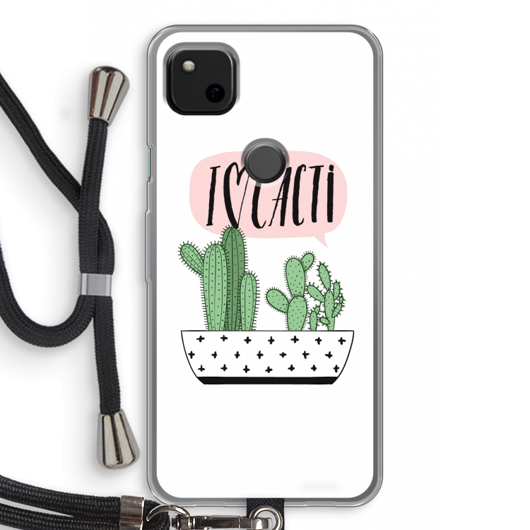 I love cacti: Pixel 4a Transparant Hoesje met koord