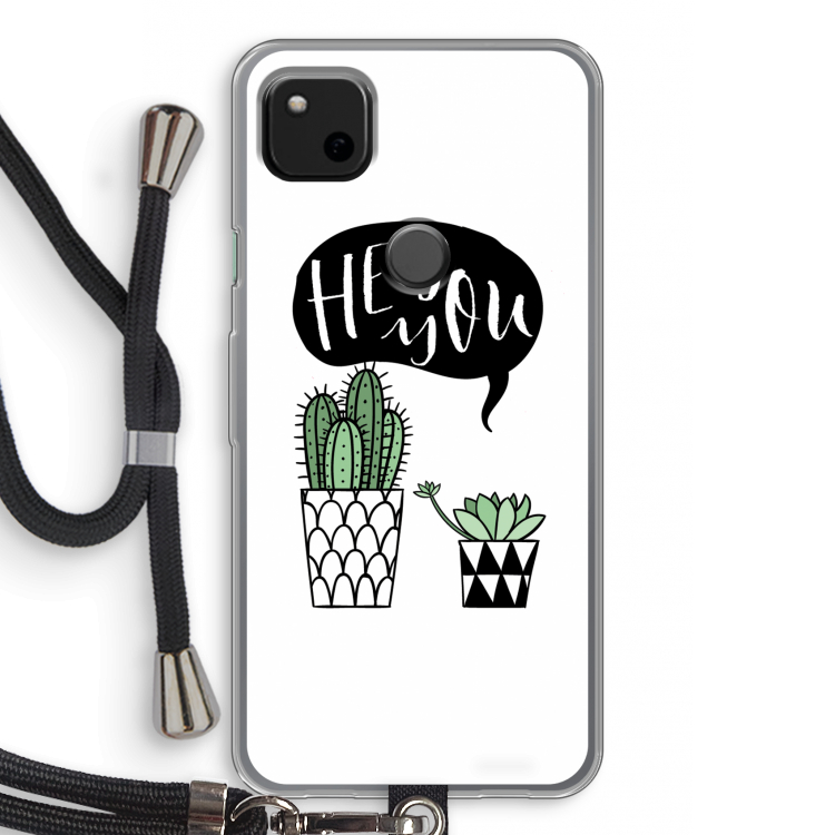Hey you cactus: Pixel 4a Transparant Hoesje met koord