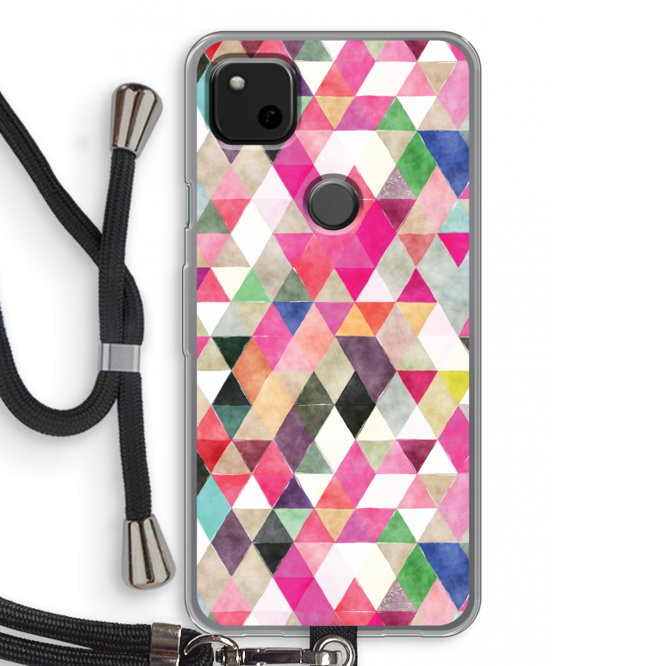 Gekleurde driehoekjes: Pixel 4a Transparant Hoesje met koord
