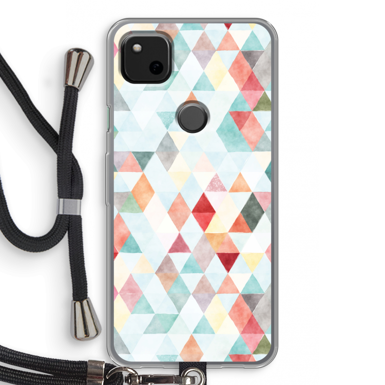 Gekleurde driehoekjes pastel: Pixel 4a Transparant Hoesje met koord