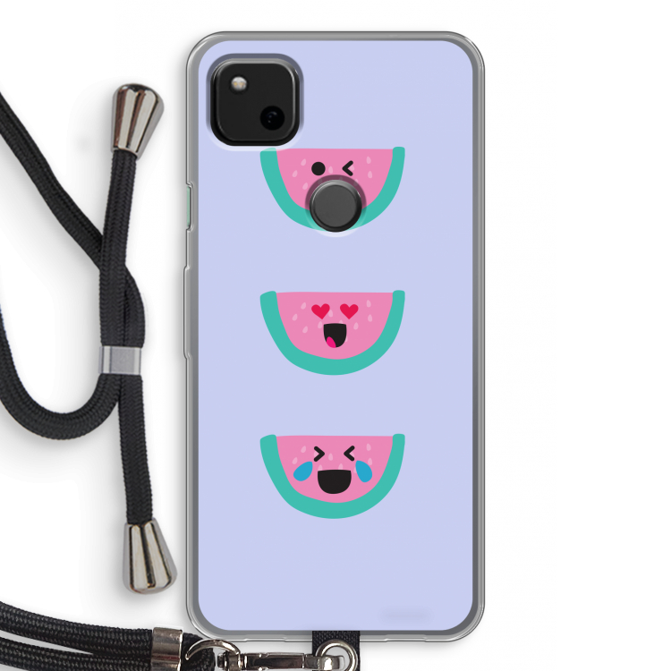 Smiley watermeloen: Pixel 4a Transparant Hoesje met koord