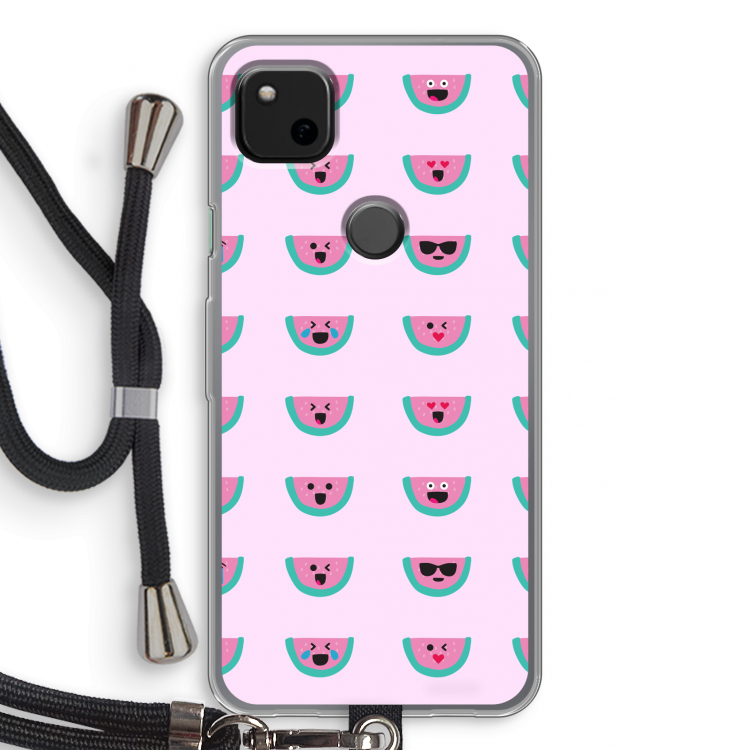 Smiley watermeloenprint: Pixel 4a Transparant Hoesje met koord