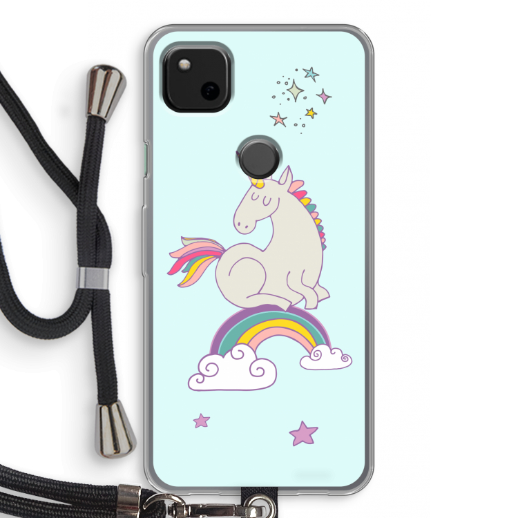 Regenboog eenhoorn: Pixel 4a Transparant Hoesje met koord